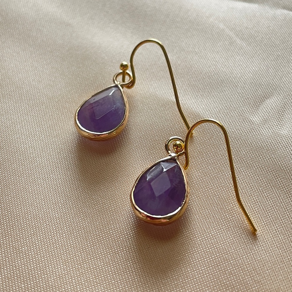 Gold-tone Amethyst Drop Earrings